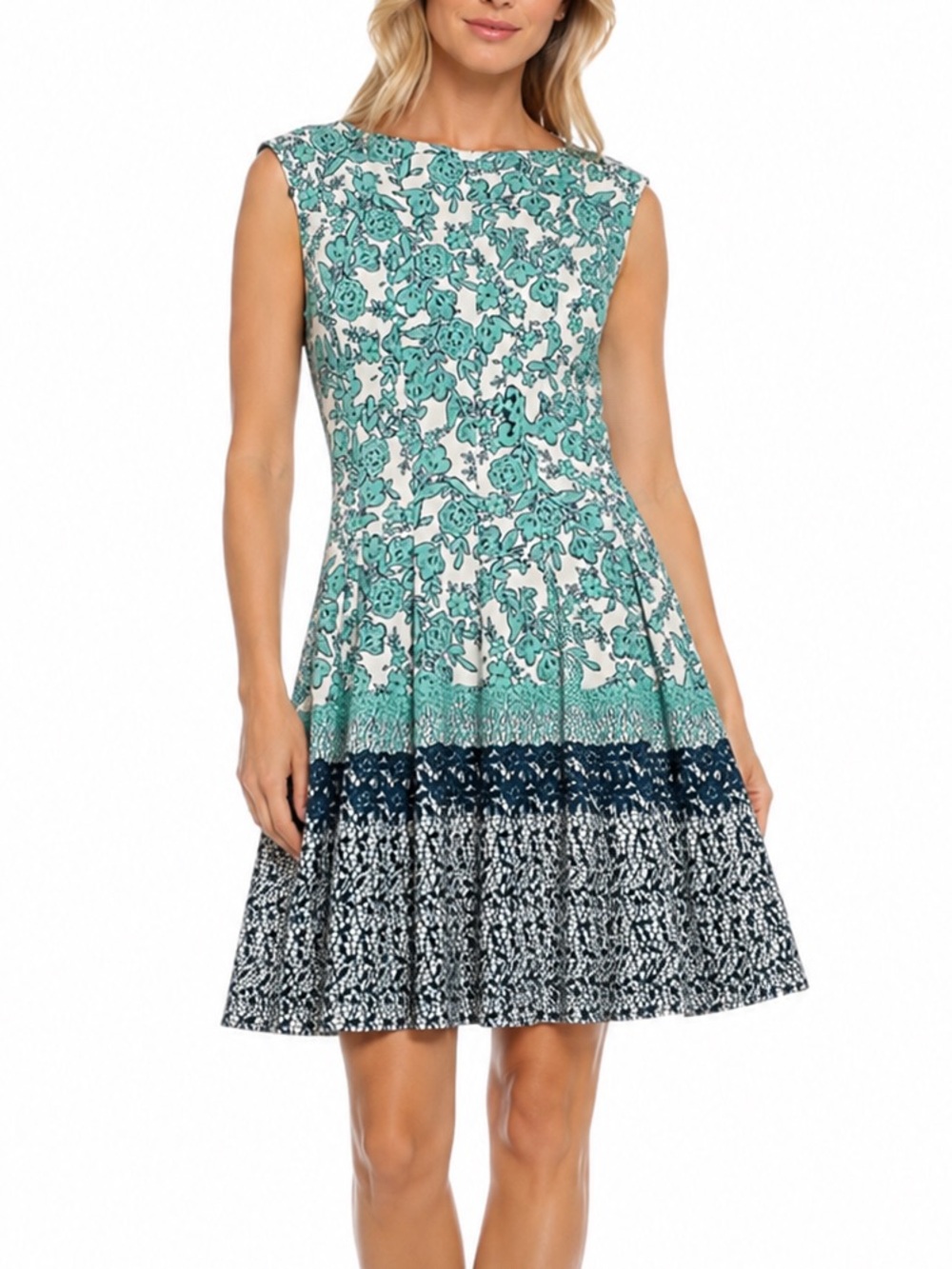 Danny and Nicole Teal Blue Floral Sleeveless Midi Dress Size 6